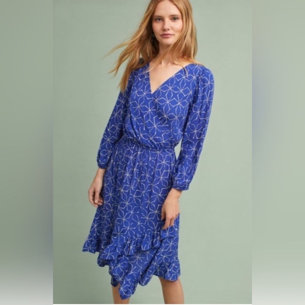 Anthropologie Plenty by Tracy Reese Aleah Long Sleeve V-neck Midi Dress Small